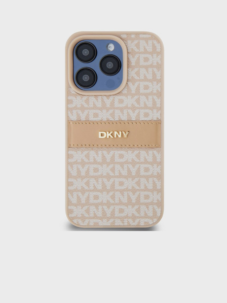 DKNY PU Leather Repeat Pattern Tonal Stripe Zadní Kryt pro iPhone 14 Pro Max Pink DKNY