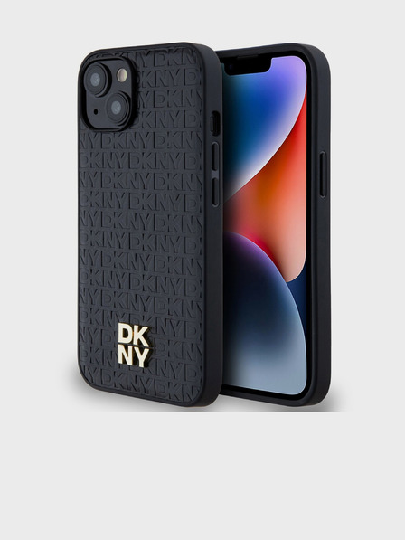 DKNY PU Leather Repeat Pattern Stack Logo Magsafe Zadní Kryt pro iPhone 15 Black DKNY