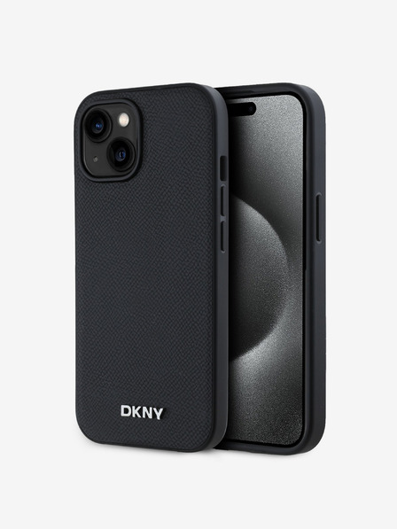 DKNY PU Leather Silver Metal Logo Magsafe Zadní Kryt pro iPhone 13 Black DKNY