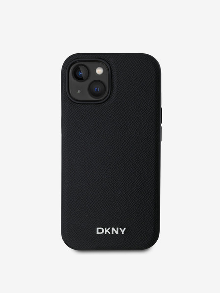 DKNY PU Leather Silver Metal Logo Magsafe Zadní Kryt pro iPhone 13 Black DKNY
