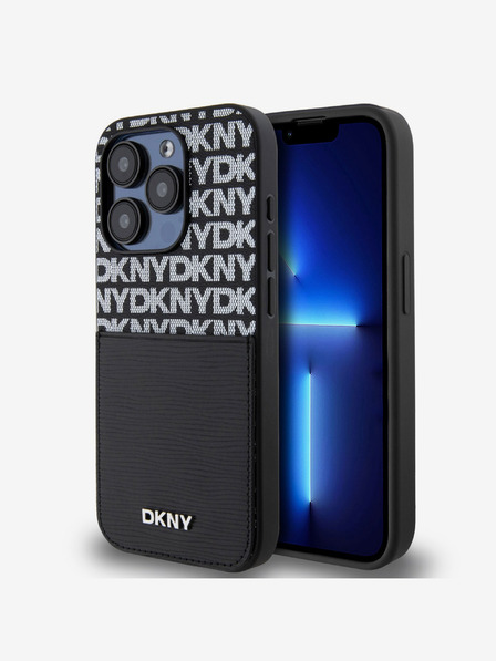 DKNY PU Leather Repeat Pattern Card Pocket Zadní Kryt pro iPhone 15 Pro Max Black DKNY