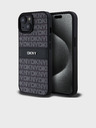 DKNY PU Leather Repeat Pattern Tonal Stripe Zadní Kryt pro iPhone 15 Black DKNY