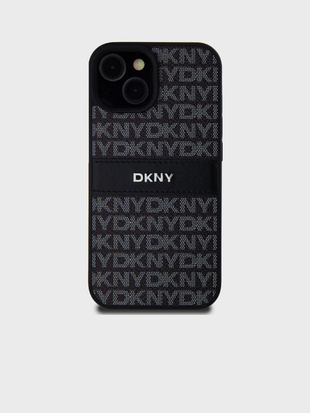 DKNY PU Leather Repeat Pattern Tonal Stripe Zadní Kryt pro iPhone 15 Black DKNY