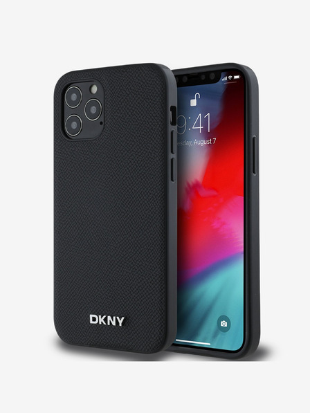 DKNY PU Leather Silver Metal Logo Magsafe Zadní Kryt pro iPhone 12/12 Pro Black DKNY