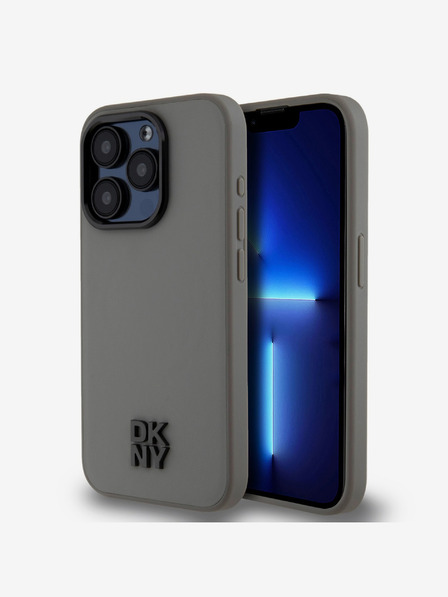DKNY PU Leather Stack Logo Magsafe Zadní Kryt pro iPhone 15 Pro Max Grey DKNY