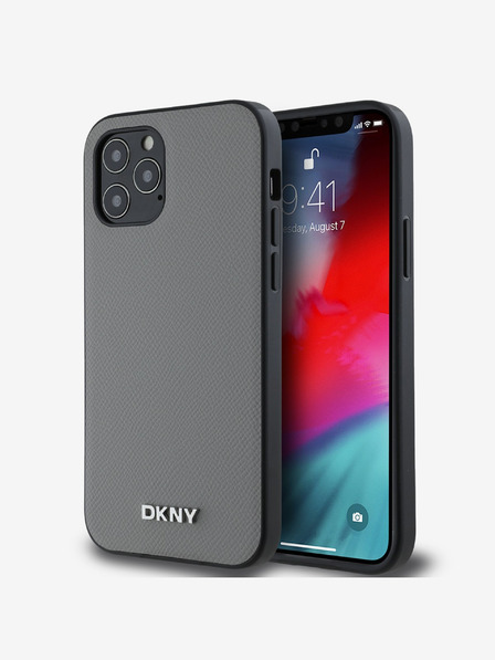 DKNY PU Leather Silver Metal Logo Magsafe Zadní Kryt pro iPhone 12/12 Pro Grey DKNY