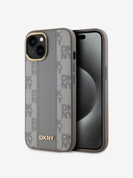 DKNY PU Leather Checkered Pattern Magsafe Zadní Kryt pro iPhone 15 Beige DKNY