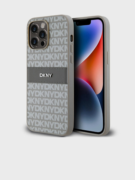 DKNY PU Leather Repeat Pattern Tonal Stripe Zadní Kryt pro iPhone 14 Pro Beige DKNY
