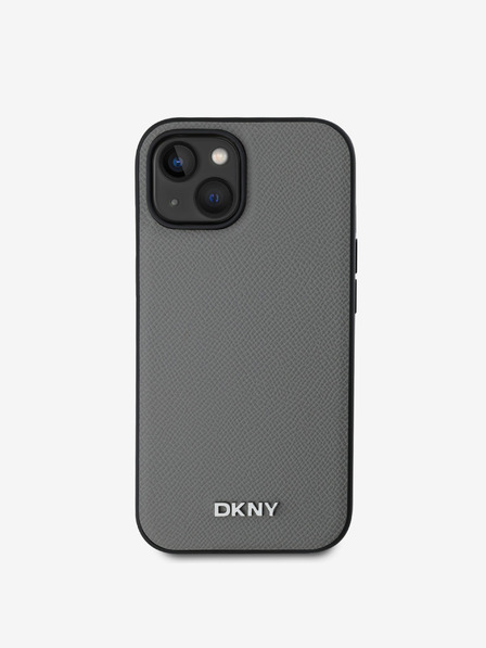 DKNY PU Leather Silver Metal Logo Magsafe Zadní Kryt pro iPhone 15 Grey DKNY