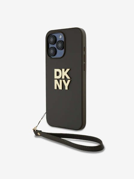 DKNY PU Leather Stack Logo Wrist Strap Zadní Kryt pro iPhone 15 Pro Brown DKNY