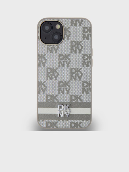 DKNY PU Leather Checkered Pattern and Stripe Zadní Kryt pro iPhone 15 Beige DKNY