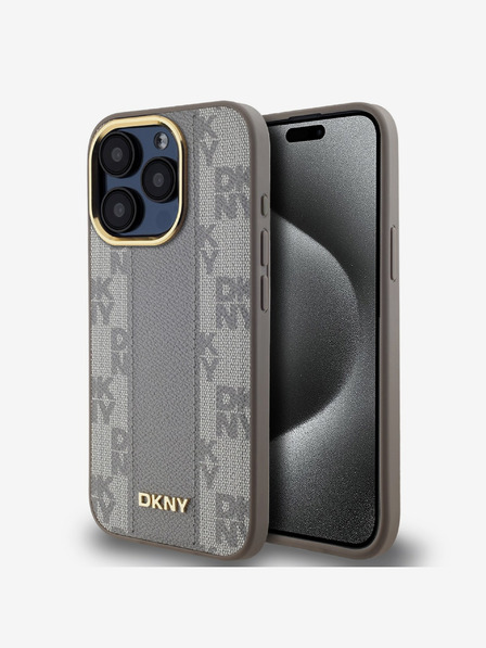 DKNY PU Leather Checkered Pattern Magsafe Zadní Kryt pro iPhone 15 Pro Max Beige DKNY
