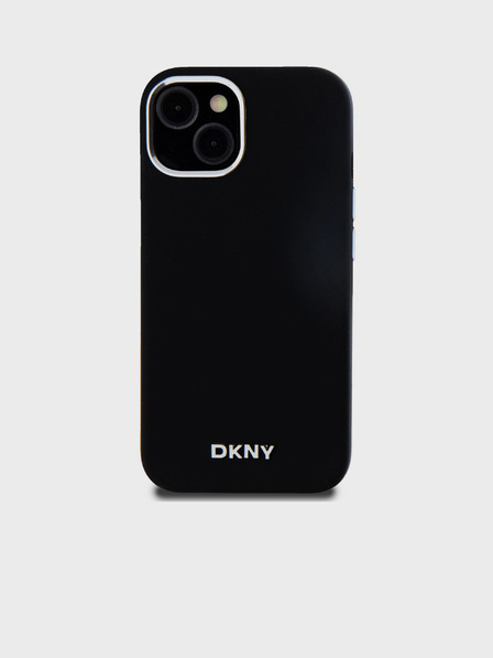 DKNY Liquid Silicone Silver Metal Logo Magsafe Zadní Kryt pro iPhone 15 Black DKNY