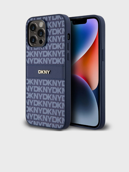 DKNY PU Leather Repeat Pattern Tonal Stripe Zadní Kryt pro iPhone 14 Pro Blue DKNY