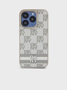 DKNY PU Leather Checkered Pattern and Stripe Zadní Kryt pro iPhone 15 Pro Beige DKNY