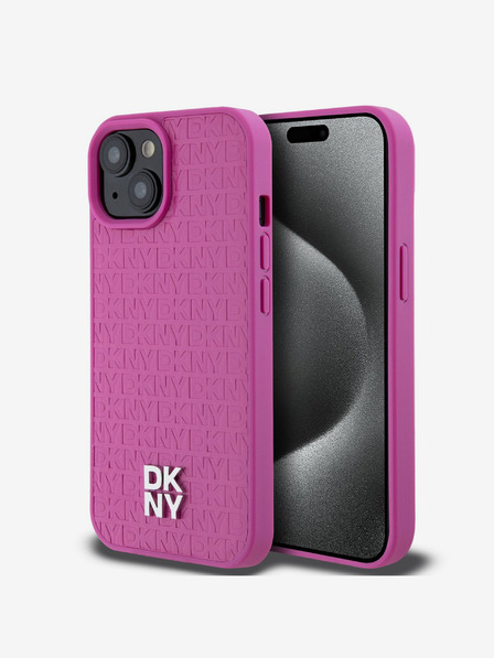 DKNY PU Leather Repeat Pattern Stack Logo Magsafe Zadní Kryt pro iPhone 15 Pink DKNY