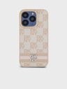 DKNY PU Leather Checkered Pattern and Stripe Zadní Kryt pro iPhone 15 Pro Pink DKNY
