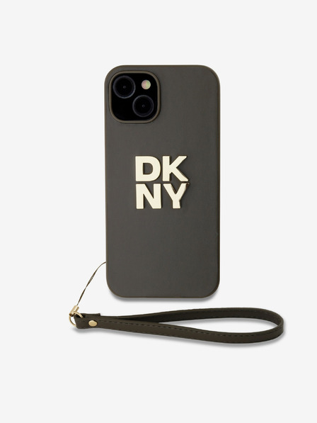 DKNY PU Leather Stack Logo Wrist Strap Zadní Kryt pro iPhone 13 Brown DKNY