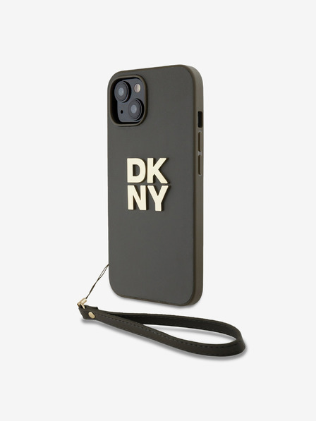 DKNY PU Leather Stack Logo Wrist Strap Zadní Kryt pro iPhone 13 Brown DKNY