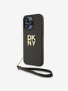 DKNY PU Leather Stack Logo Wrist Strap Zadní Kryt pro iPhone 14 Pro Max Brown DKNY