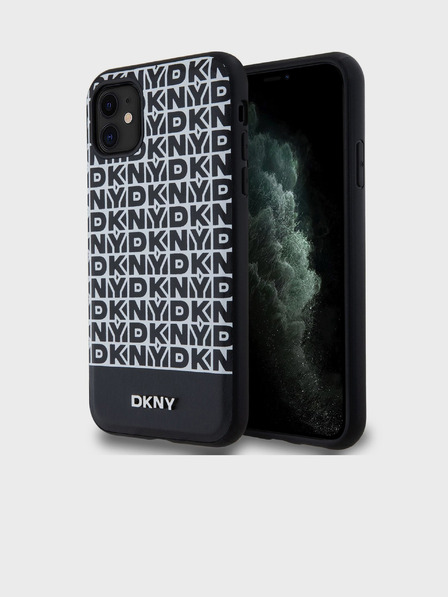 DKNY PU Leather Repeat Pattern Bottom Stripe MagSafe Zadní Kryt pro iPhone 11 Black DKNY