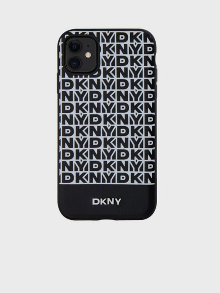 DKNY PU Leather Repeat Pattern Bottom Stripe MagSafe Zadní Kryt pro iPhone 11 Black DKNY
