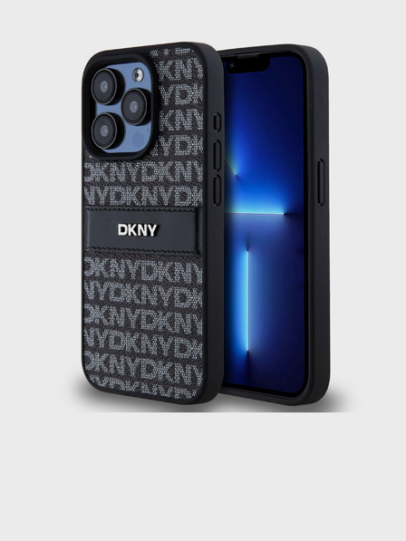 DKNY PU Leather Repeat Pattern Tonal Stripe Zadní Kryt pro iPhone 14 Pro Max Black DKNY