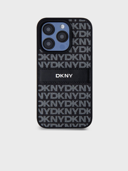 DKNY PU Leather Repeat Pattern Tonal Stripe Zadní Kryt pro iPhone 14 Pro Max Black DKNY