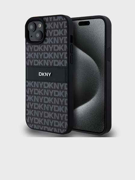 DKNY PU Leather Repeat Pattern Tonal Stripe Zadní Kryt pro iPhone 15 Plus Black DKNY