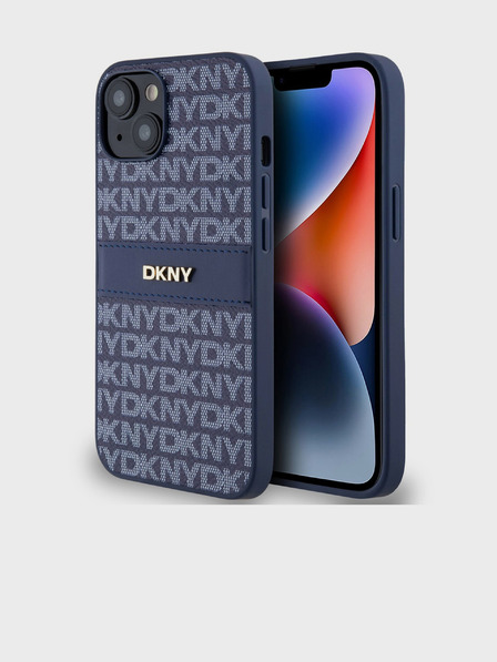 DKNY PU Leather Repeat Pattern Tonal Stripe Zadní Kryt pro iPhone 14 Blue DKNY