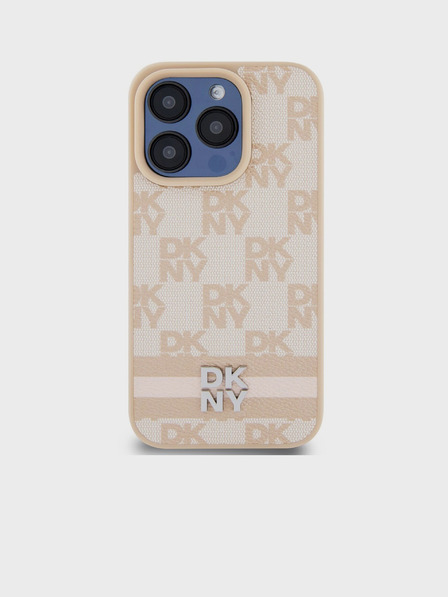 DKNY PU Leather Checkered Pattern and Stripe Zadní Kryt pro iPhone 14 Pro Pink DKNY
