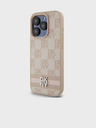DKNY PU Leather Checkered Pattern and Stripe Zadní Kryt pro iPhone 14 Pro Pink DKNY