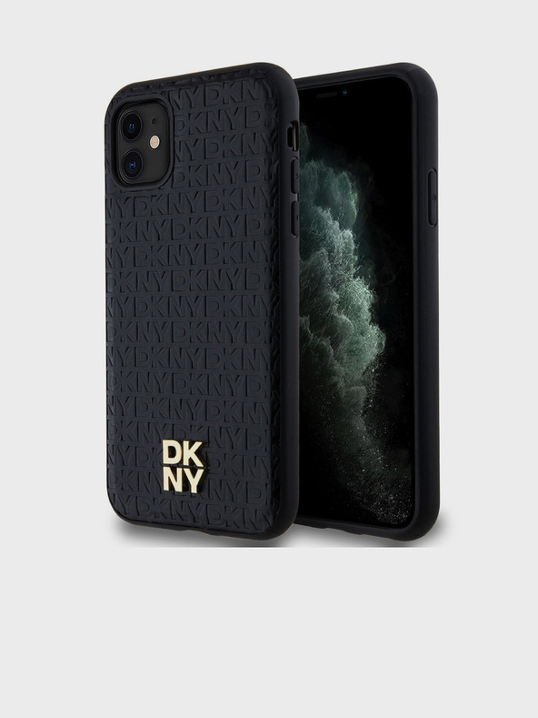 DKNY PU Leather Repeat Pattern Stack Logo Magsafe Zadní Kryt pro iPhone 11 Black DKNY