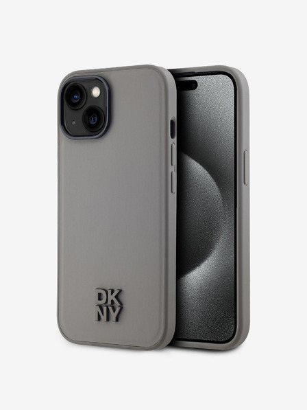 DKNY PU Leather Stack Logo Magsafe Zadní Kryt pro iPhone 15 Grey DKNY