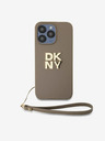 DKNY PU Leather Stack Logo Wrist Strap Zadní Kryt pro iPhone 14 Pro Max Beige DKNY