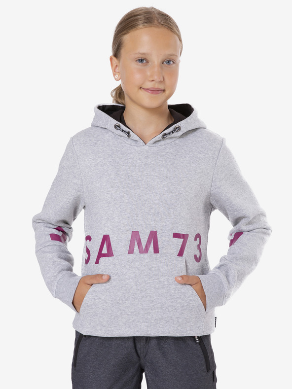Sam 73 Světle šedá holčičí mikina s potiskem a s kapucí SAM 73 Donna
