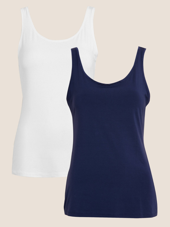 Marks & Spencer Sada dvou kusů dámských tílek Flexifit™ v modré a bílé barvě s vysokým podílem modalu Marks & Spencer