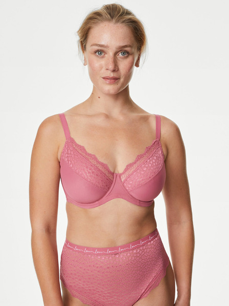 Marks & Spencer Sada tří dámských zmenšujících podprsenek s krajkou v růžové, šedé a fialové barvě Marks & Spencer