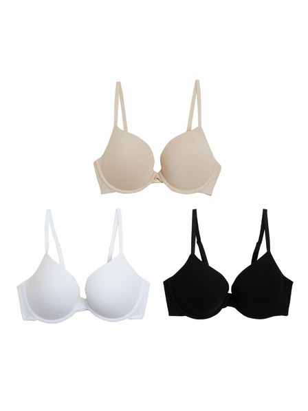 Marks & Spencer Sada tří dámských push-up podprsenek v béžové, bílé a černé barvě s kosticemi Marks & Spencer