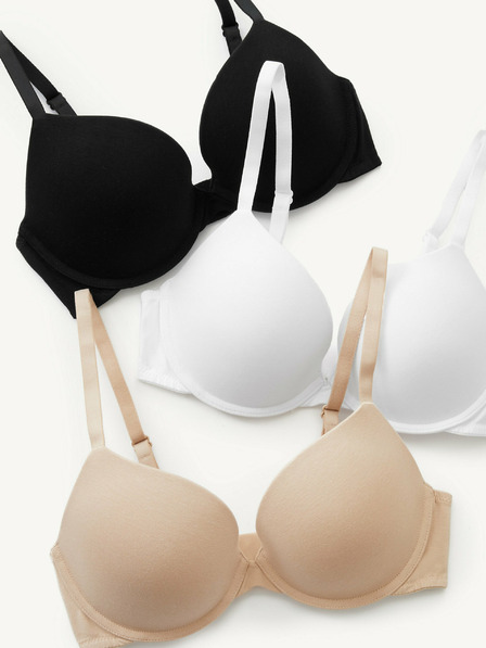 Marks & Spencer Sada tří dámských push-up podprsenek v béžové, bílé a černé barvě s kosticemi Marks & Spencer
