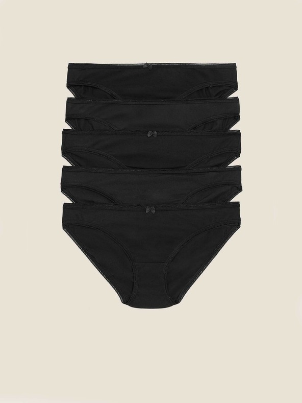 Marks & Spencer Bikini kalhotky z bavlny s lycrou®, 5 ks v balení Marks & Spencer černá