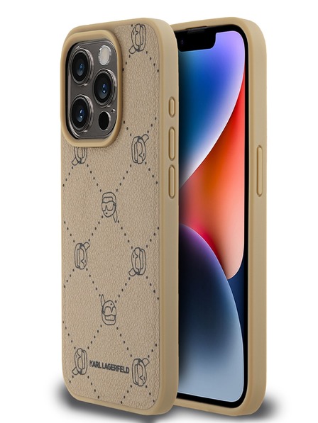 Karl Lagerfeld PU Karl Heads Pattern Magsafe Zadní Kryt pro iPhone 15 Pro Max Beige Karl Lagerfeld