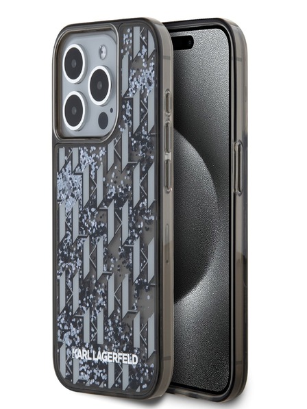 Karl Lagerfeld Liquid Glitter Monogram Gradient Zadní Kryt pro iPhone 15 Pro Max Black Karl Lagerfeld