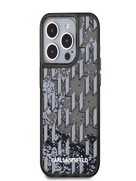 Karl Lagerfeld Liquid Glitter Monogram Gradient Zadní Kryt pro iPhone 15 Pro Max Black Karl Lagerfeld