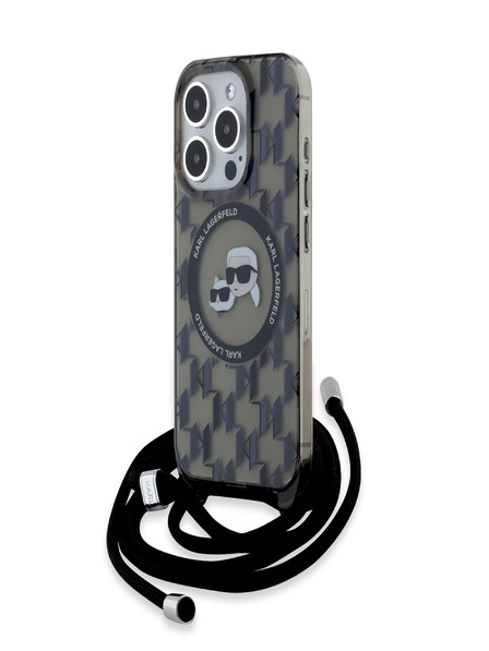 Karl Lagerfeld Karl Lagerfeld IML Monogram Crossbody K&CH Heads MagSafe Zadní Kryt pro iPhone 15 Pro Black