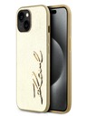 Karl Lagerfeld Wrinkled PU Signature Logo Zadní Kryt pro iPhone 15 Gold Karl Lagerfeld