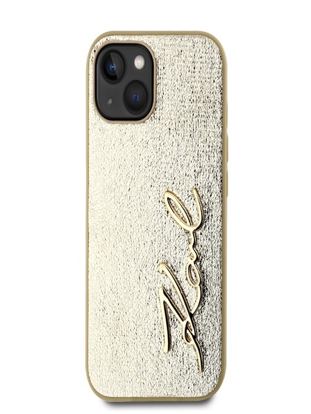 Karl Lagerfeld Wrinkled PU Signature Logo Zadní Kryt pro iPhone 15 Gold Karl Lagerfeld