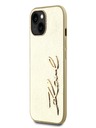 Karl Lagerfeld Wrinkled PU Signature Logo Zadní Kryt pro iPhone 15 Gold Karl Lagerfeld
