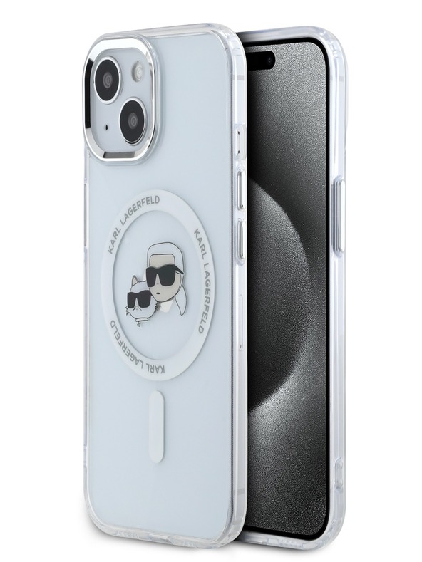 Karl Lagerfeld Karl Lagerfeld IML K&CH Heads Metal Frame MagSafe Zadní Kryt pro iPhone 15 Transparent