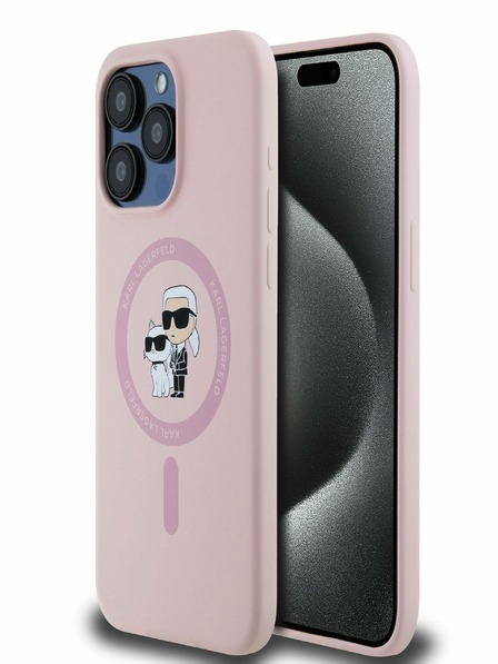 Karl Lagerfeld Liquid Silicone Karl and Choupette Magsafe Zadní Kryt pro iPhone 15 Pro Max Pink Karl Lagerfeld